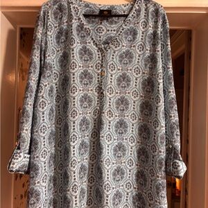 JM Collection Light Blue Paisley Blouse